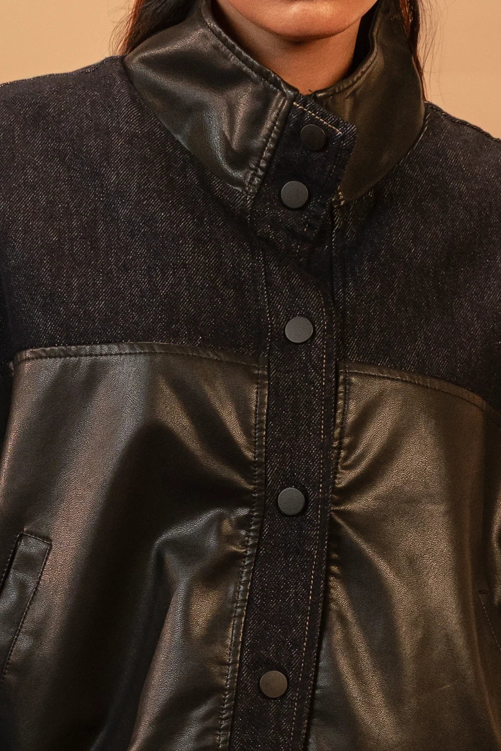 Demin Cut and Sew Leather Jacket