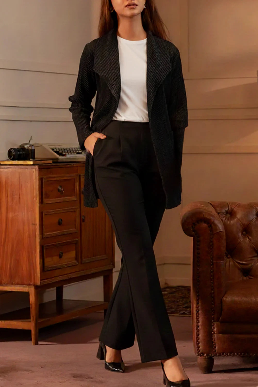 Refined Textured Open-Front Top