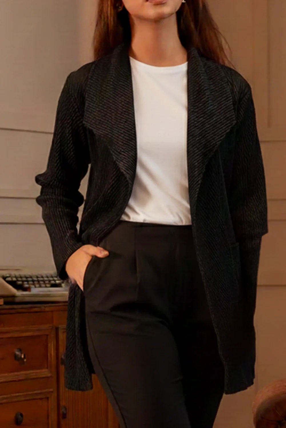 Refined Textured Open-Front Top