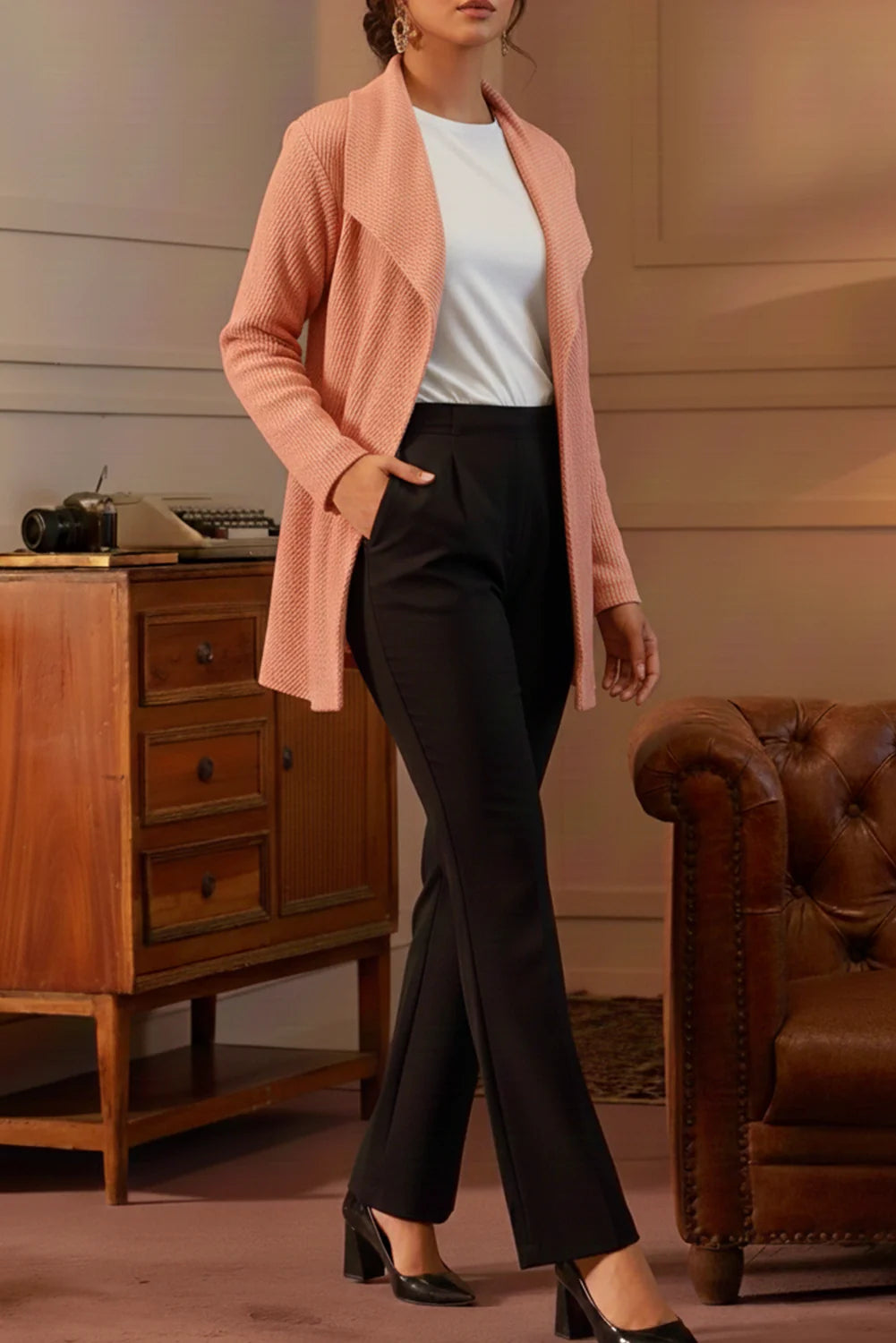 Refined Textured Open-Front Top