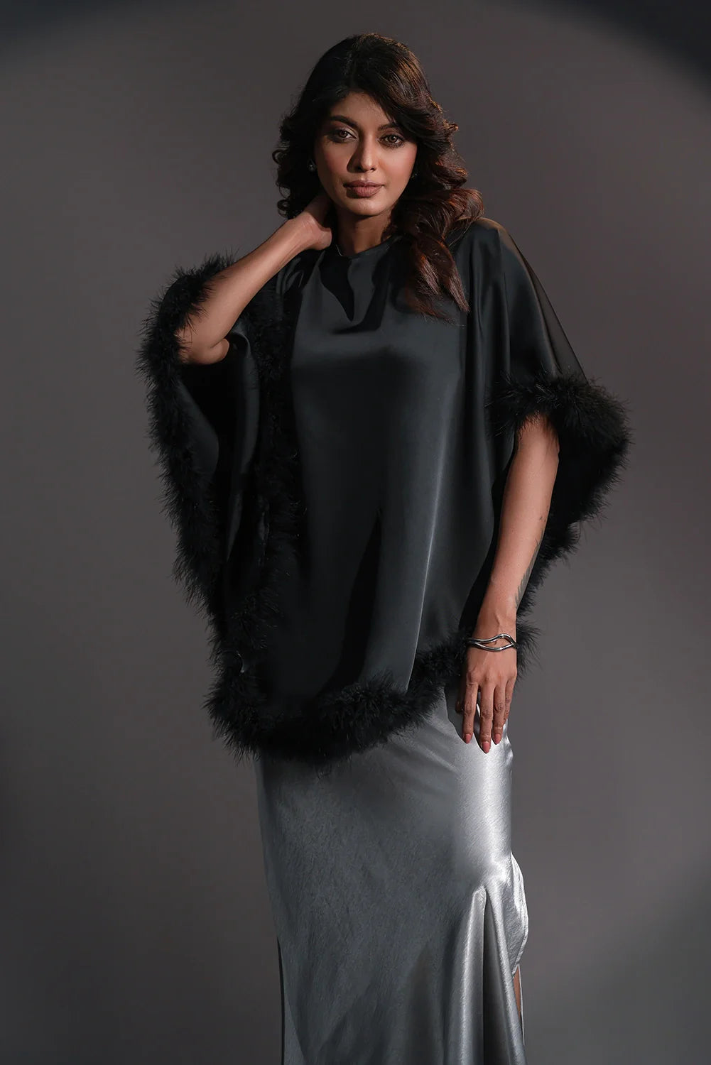 Luxe Feather-Trim Cape