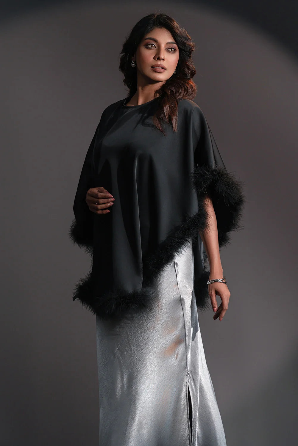 Luxe Feather-Trim Cape