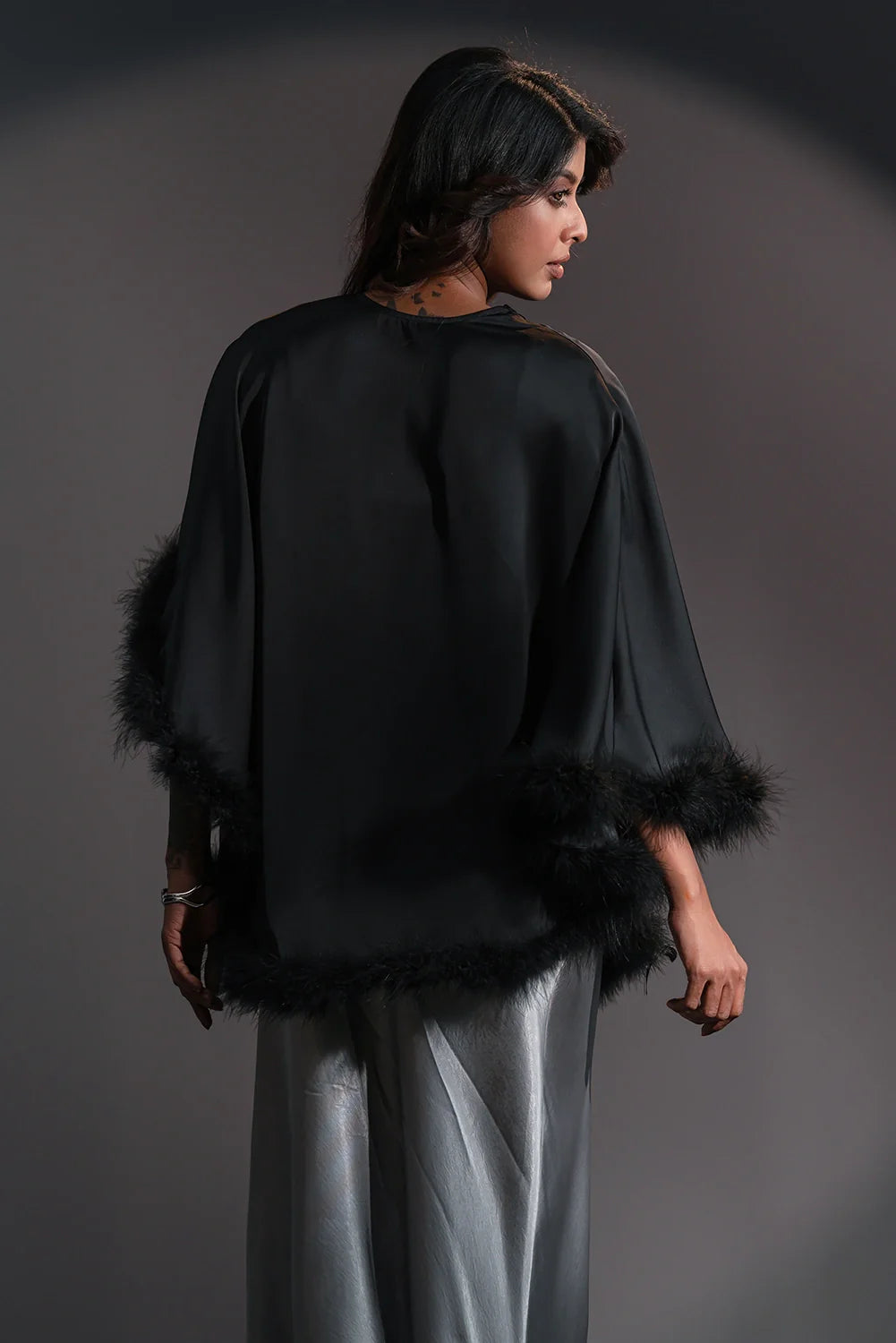Luxe Feather-Trim Cape