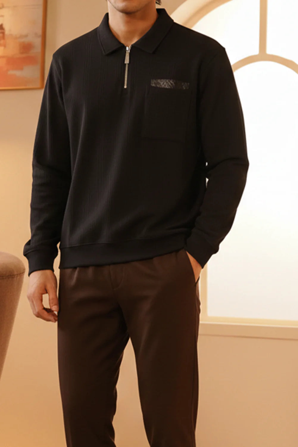 Textured Zip-Collar Sweatshirt