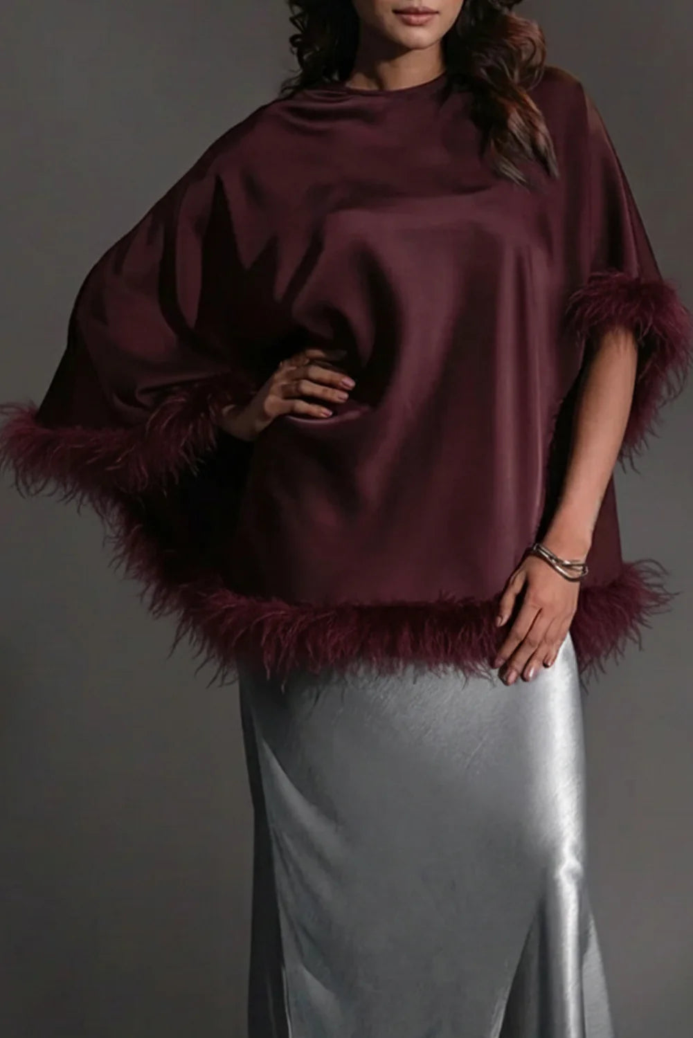 Luxe Feather-Trim Cape