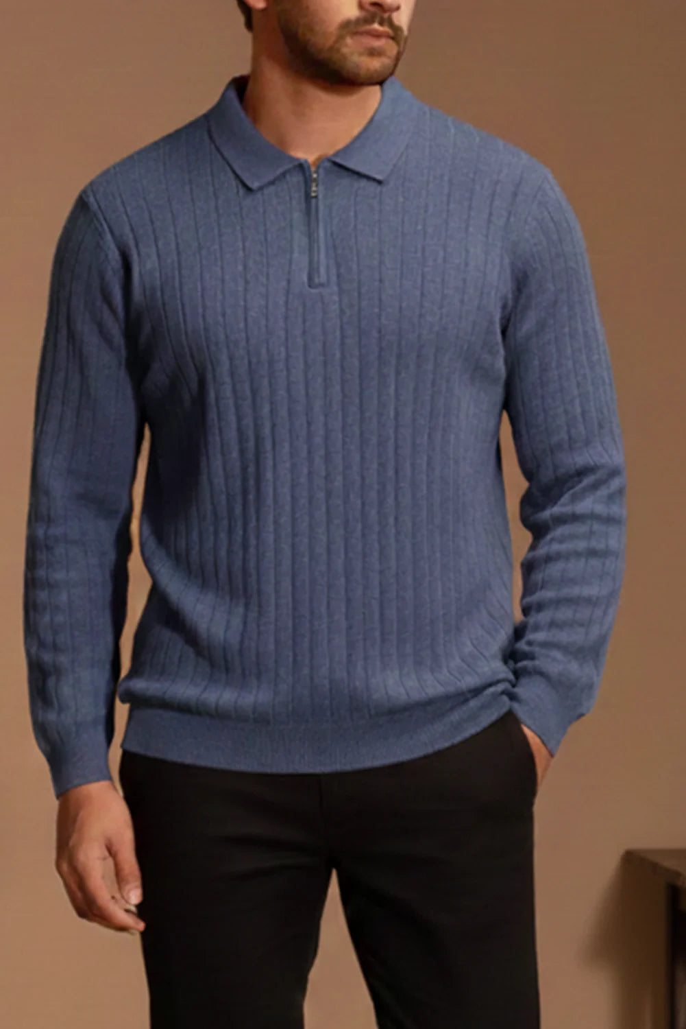 Premium Ribbed Quarter-Zip Knit Sweater