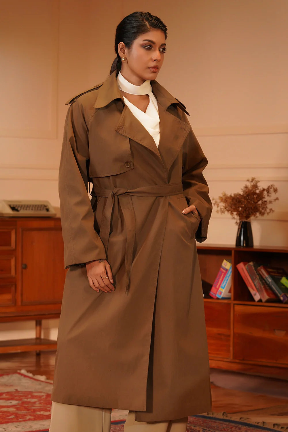 Umber Marlowe Long Trench Coat